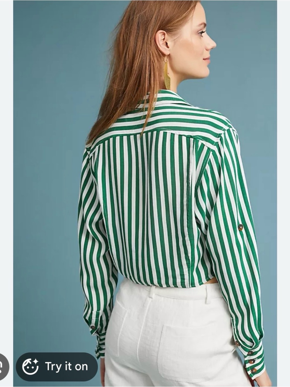 Striped Green Cropped Button-Front Shirt Jacket